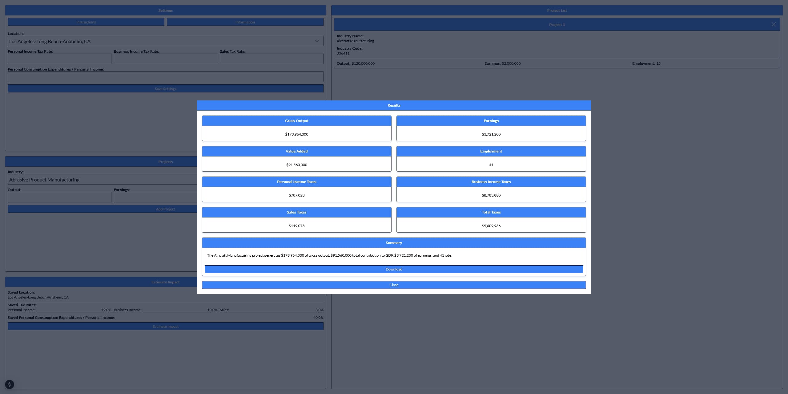 Economic impact analytics application.